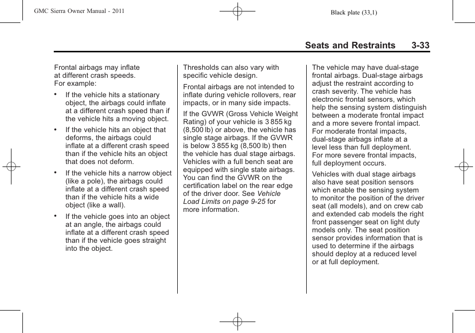 Seats and restraints 3-33 | GMC 2011 Sierra User Manual | Page 101 / 594