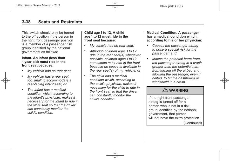 38 seats and restraints | GMC 2011 Sierra User Manual | Page 106 / 594