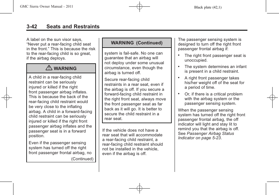 42 seats and restraints | GMC 2011 Sierra User Manual | Page 110 / 594