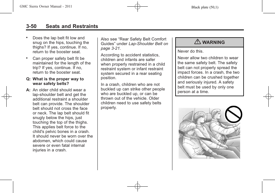 50 seats and restraints | GMC 2011 Sierra User Manual | Page 118 / 594