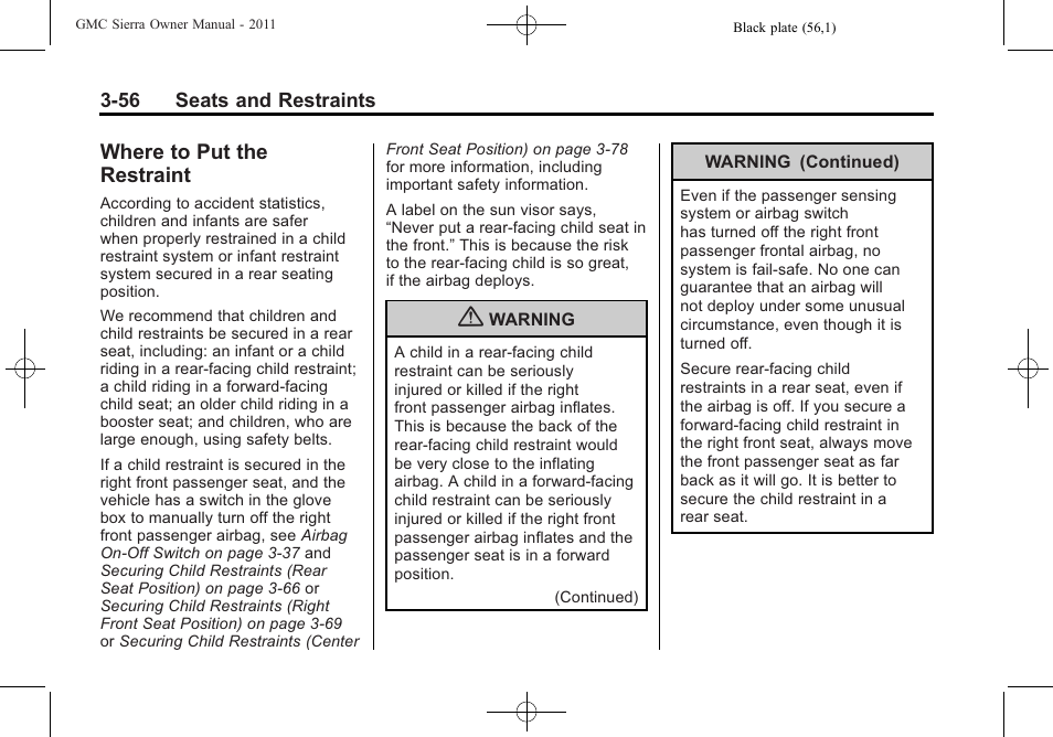 Where to put the restraint, Where to put the restraint -56 | GMC 2011 Sierra User Manual | Page 124 / 594