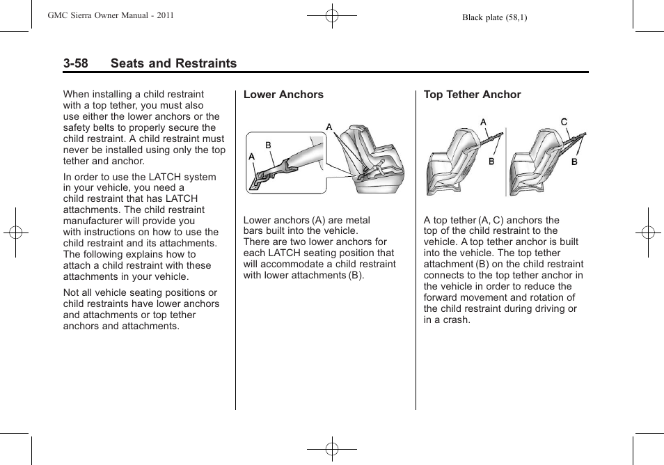 58 seats and restraints | GMC 2011 Sierra User Manual | Page 126 / 594