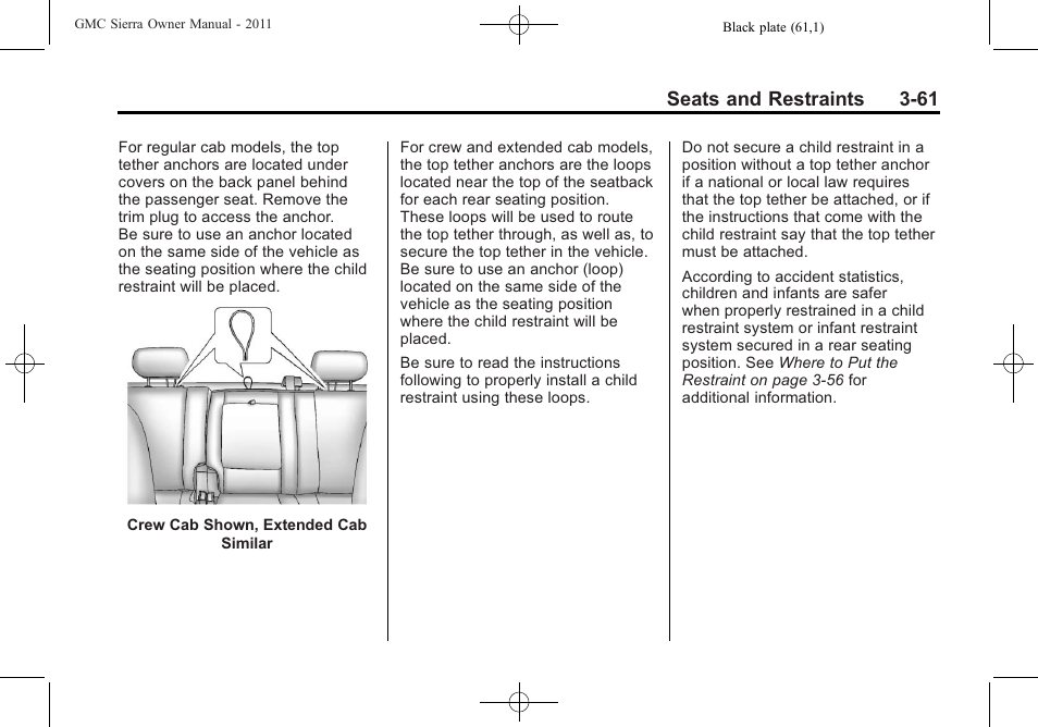 Seats and restraints 3-61 | GMC 2011 Sierra User Manual | Page 129 / 594