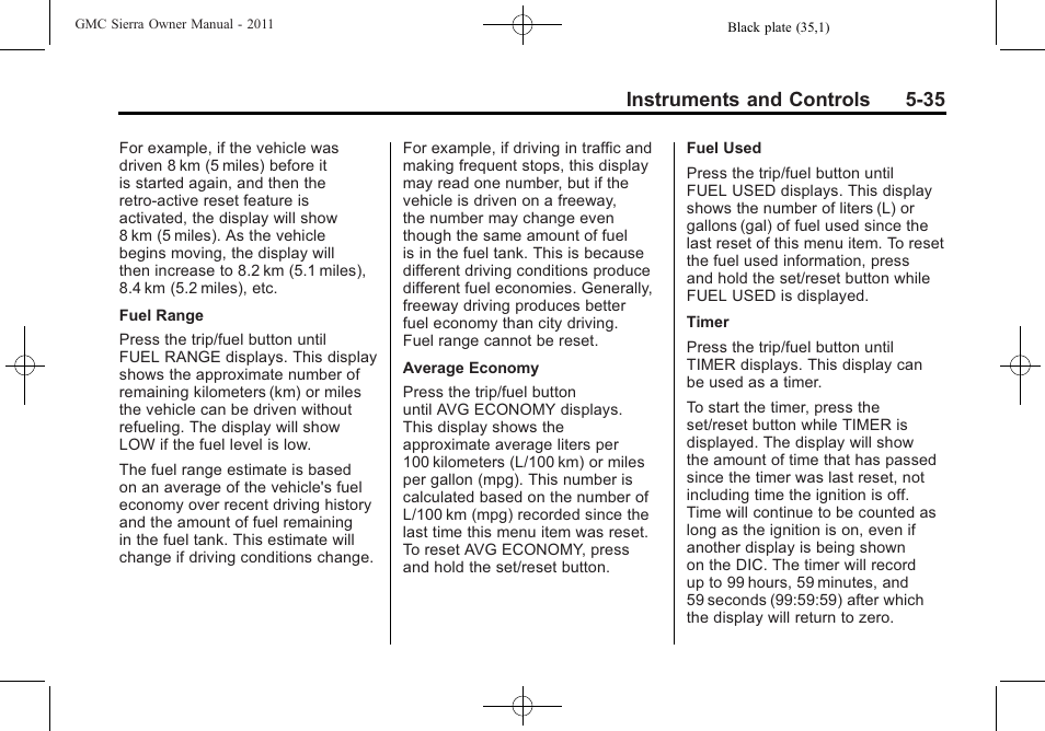 Instruments and controls 5-35 | GMC 2011 Sierra User Manual | Page 183 / 594