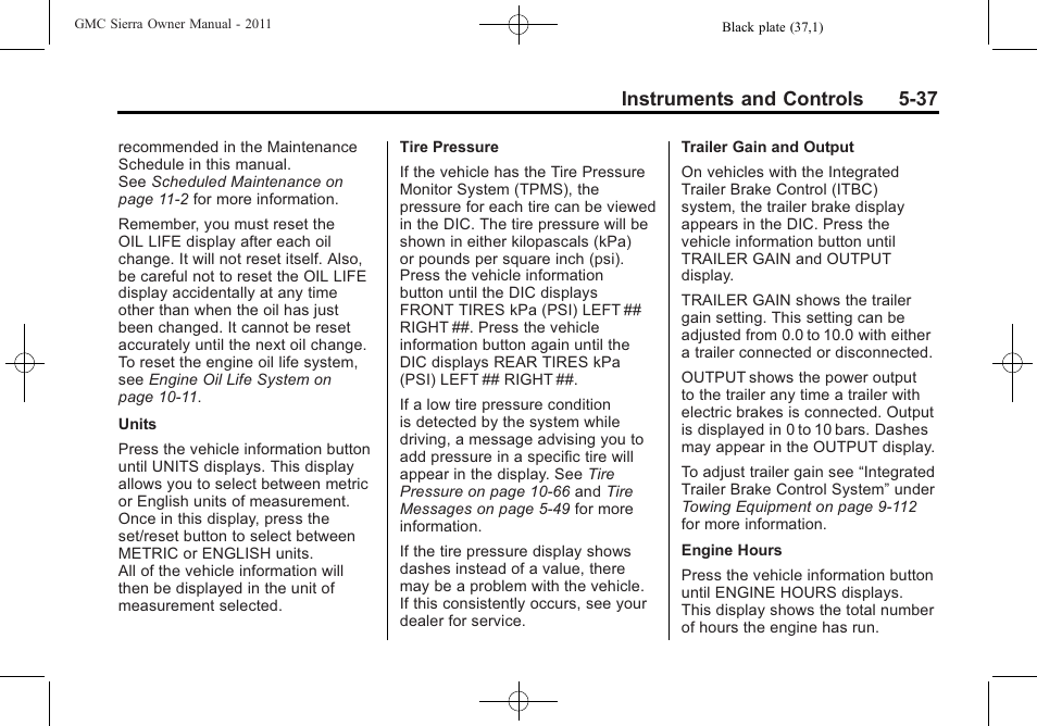 Instruments and controls 5-37 | GMC 2011 Sierra User Manual | Page 185 / 594