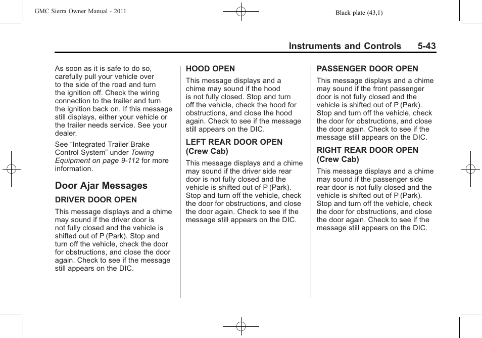 Door ajar messages, Door ajar messages -43 | GMC 2011 Sierra User Manual | Page 191 / 594