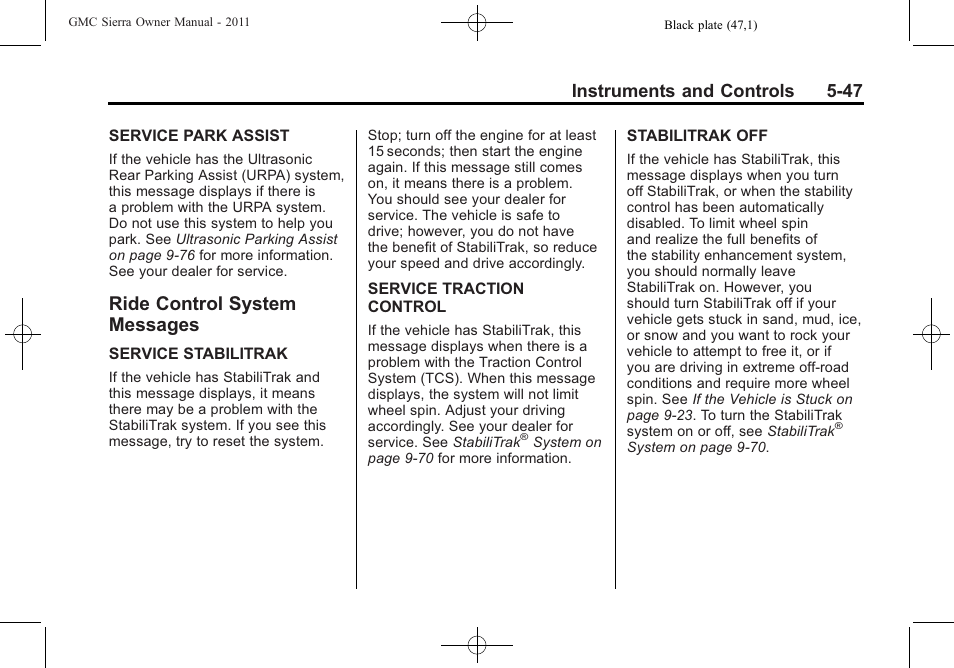 Ride control system messages, Ride control system, Messages -47 | Instruments and controls 5-47 | GMC 2011 Sierra User Manual | Page 195 / 594