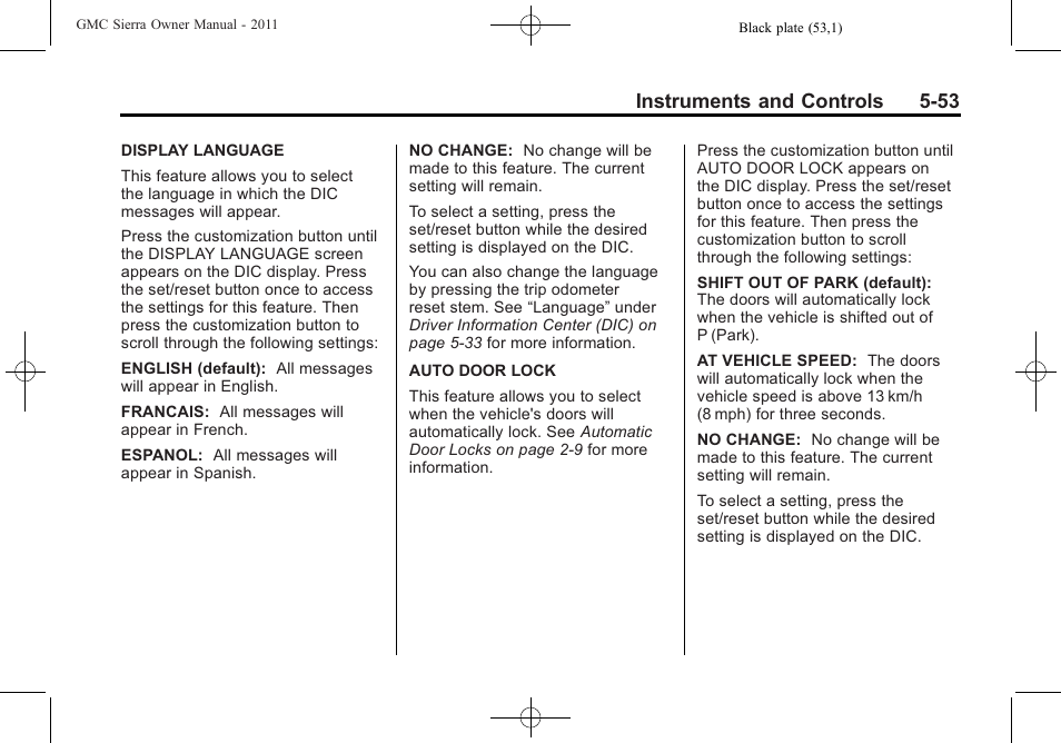 Instruments and controls 5-53 | GMC 2011 Sierra User Manual | Page 201 / 594