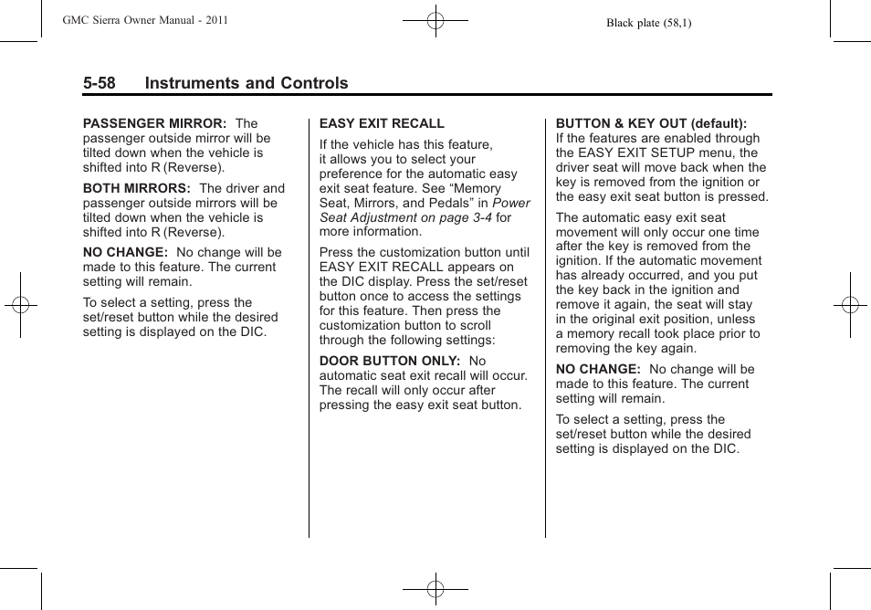 58 instruments and controls | GMC 2011 Sierra User Manual | Page 206 / 594