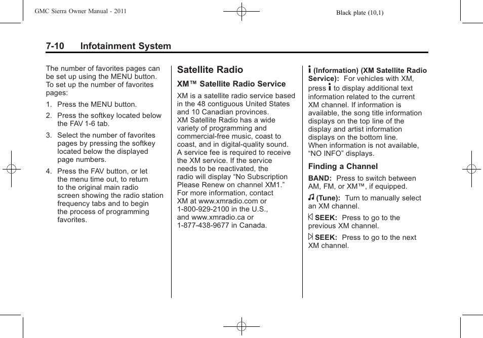 Satellite radio, Satellite radio -10 | GMC 2011 Sierra User Manual | Page 236 / 594