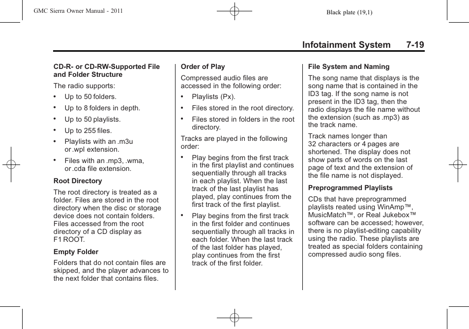 Infotainment system 7-19 | GMC 2011 Sierra User Manual | Page 245 / 594