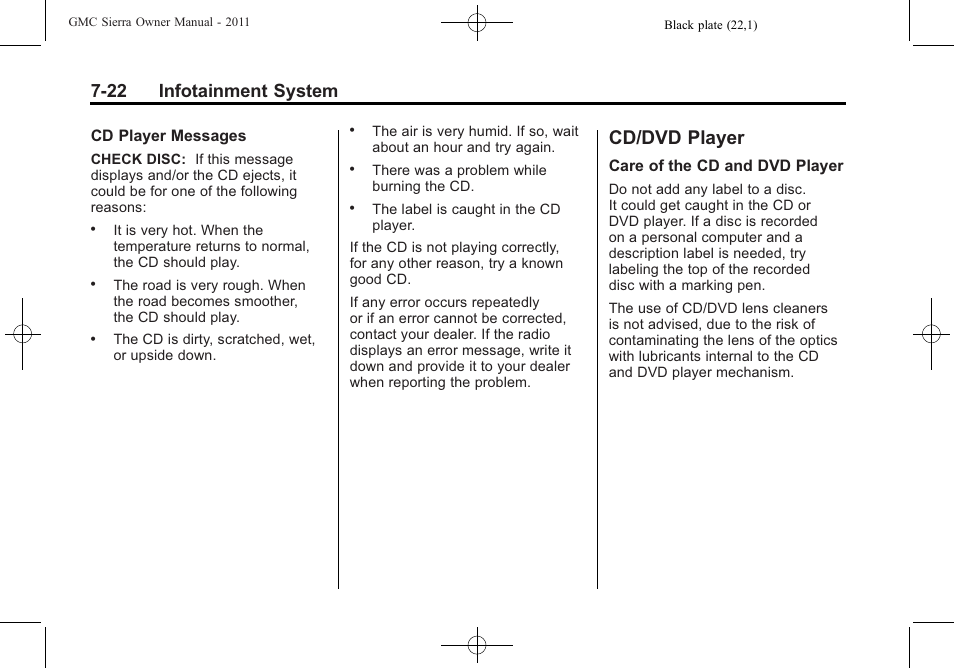 Cd/dvd player, Cd/dvd player -22, 22 infotainment system | GMC 2011 Sierra User Manual | Page 248 / 594