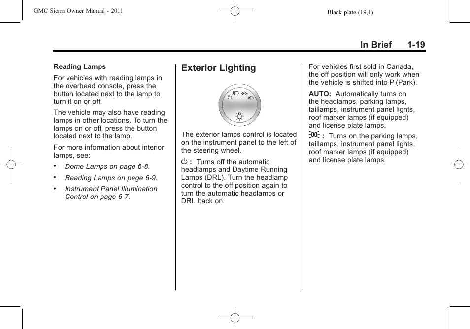 Exterior lighting, Exterior lighting -19 | GMC 2011 Sierra User Manual | Page 25 / 594