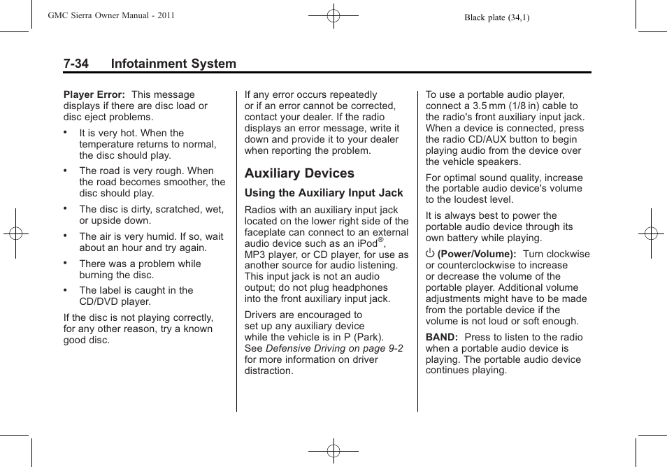 Auxiliary devices, Auxiliary devices -34, 34 infotainment system | GMC 2011 Sierra User Manual | Page 260 / 594