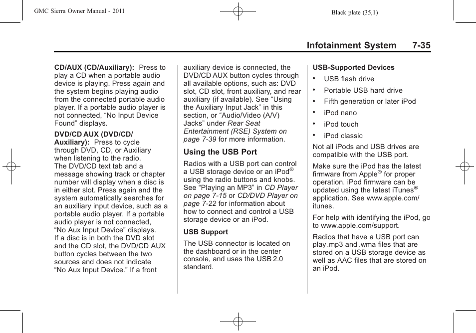 Infotainment system 7-35 | GMC 2011 Sierra User Manual | Page 261 / 594