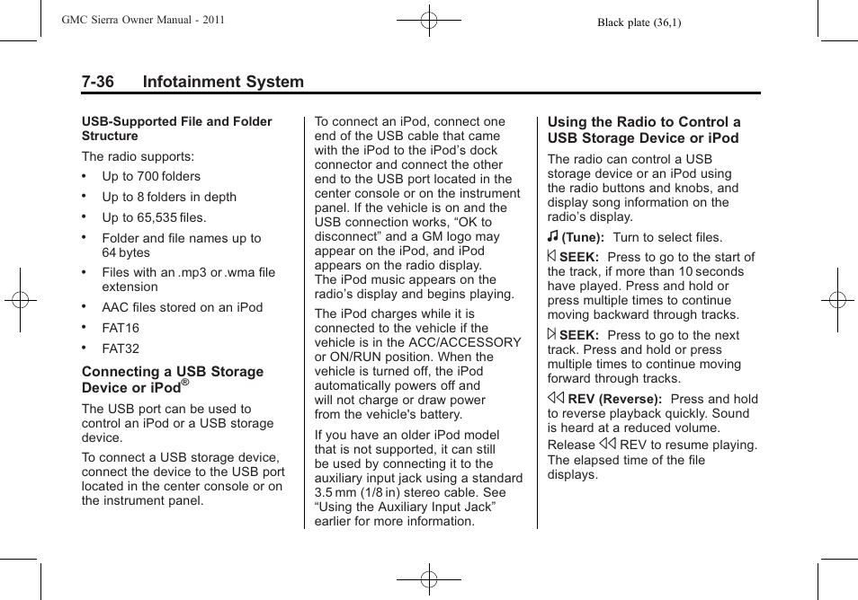 36 infotainment system | GMC 2011 Sierra User Manual | Page 262 / 594