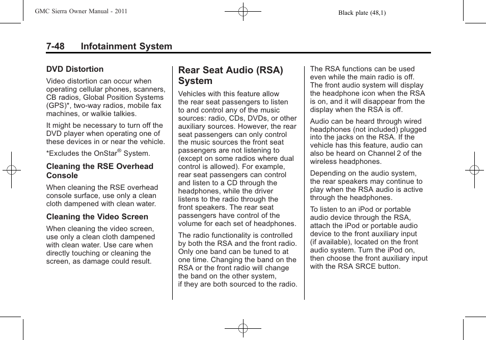 Rear seat audio (rsa) system, Rear seat audio (rsa), System -48 | 48 infotainment system | GMC 2011 Sierra User Manual | Page 274 / 594