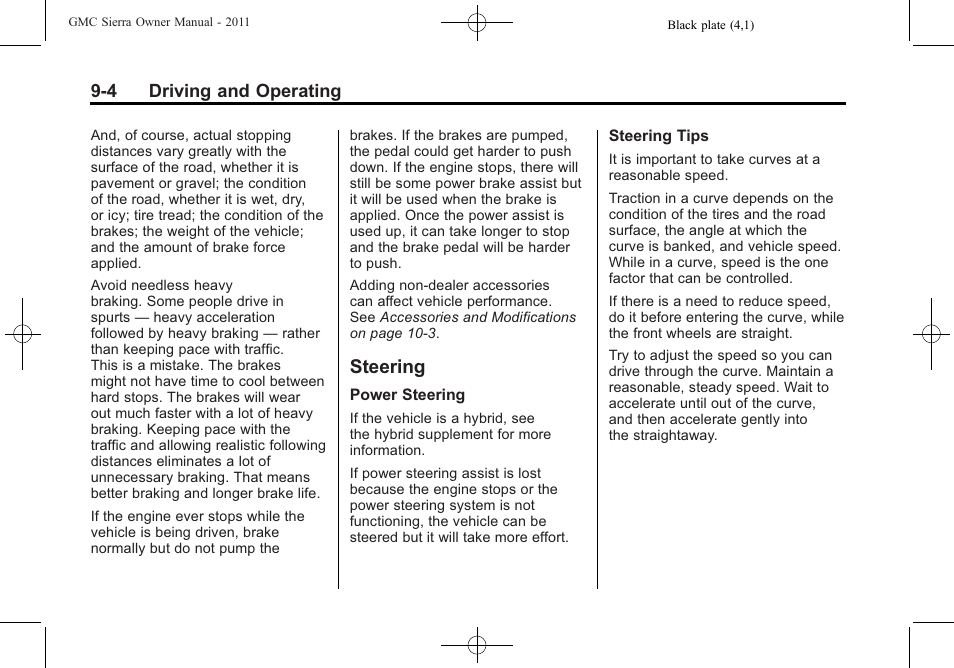 Steering, Steering -4, Engine | GMC 2011 Sierra User Manual | Page 298 / 594