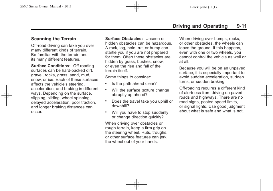 Driving and operating 9-11 | GMC 2011 Sierra User Manual | Page 305 / 594