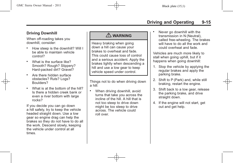 Driving and operating 9-15 | GMC 2011 Sierra User Manual | Page 309 / 594