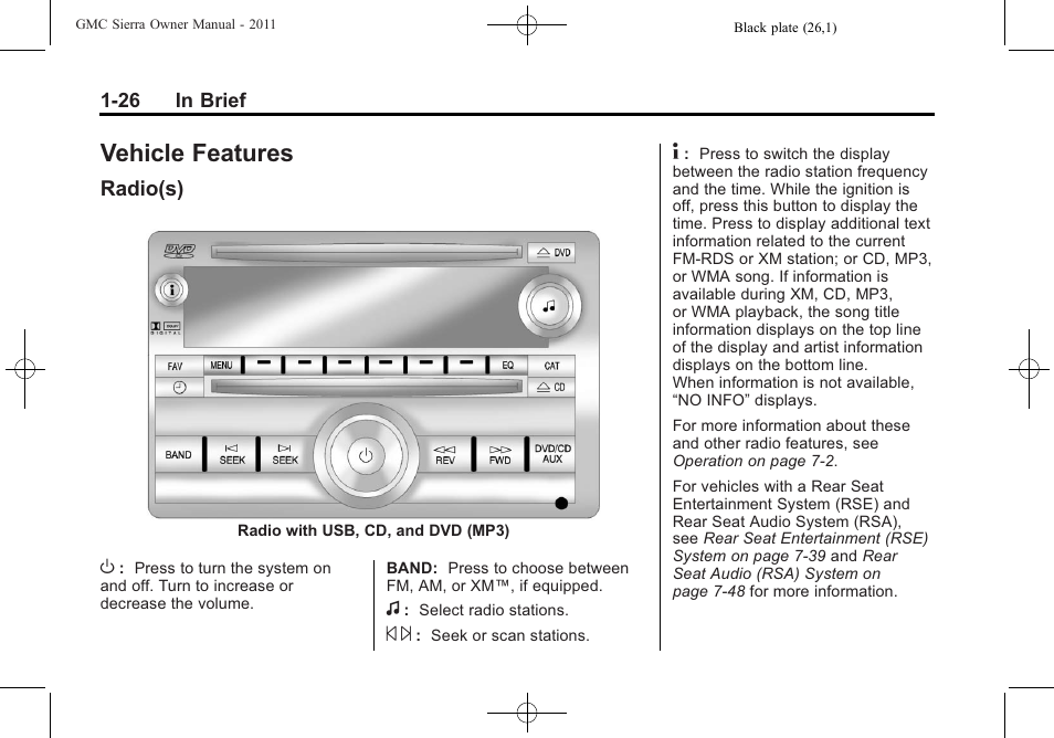 Vehicle features, Radio(s), Vehicle features -26 | Instruments and controls -1, Driving | GMC 2011 Sierra User Manual | Page 32 / 594