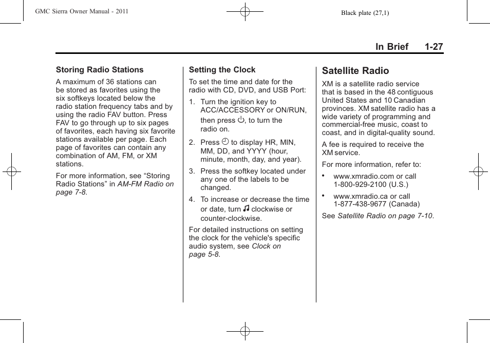 Satellite radio, Radio -27 | GMC 2011 Sierra User Manual | Page 33 / 594