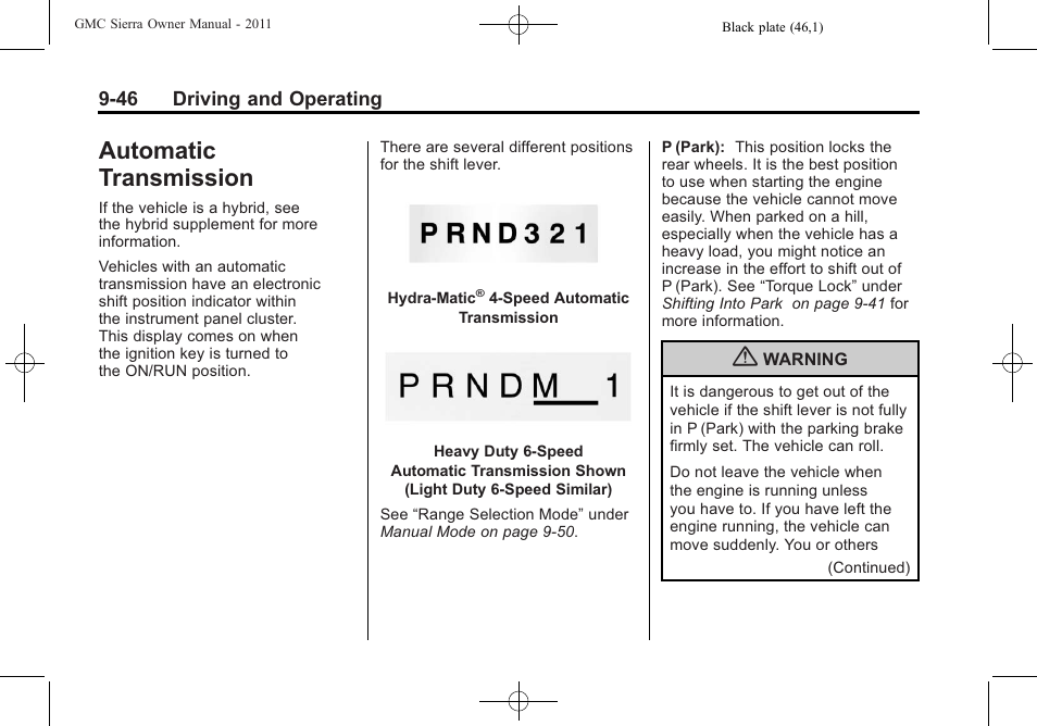 Automatic transmission, Automatic, Automatic transmission -46 | GMC 2011 Sierra User Manual | Page 340 / 594