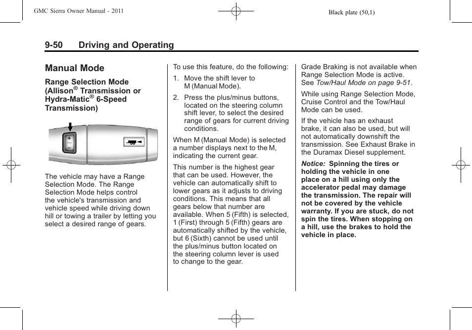 Manual mode, Manual mode -50, California | 50 driving and operating | GMC 2011 Sierra User Manual | Page 344 / 594