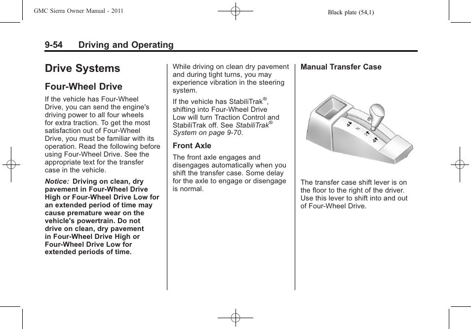 Drive systems, Four-wheel drive, Systems -54 | Four-wheel drive -54, Fuel e85, 54 driving and operating | GMC 2011 Sierra User Manual | Page 348 / 594