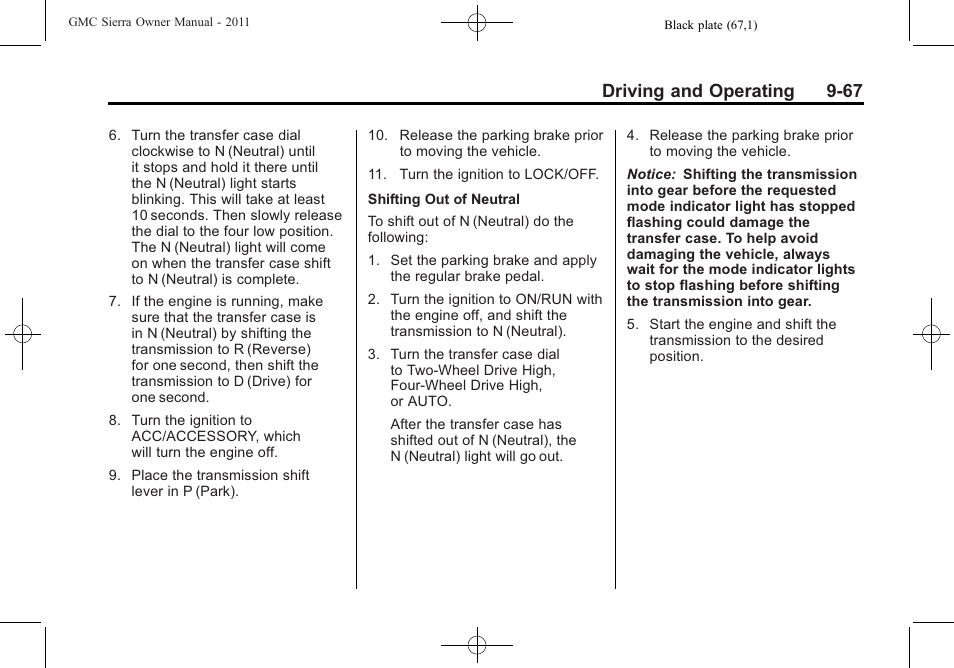 Driving and operating 9-67 | GMC 2011 Sierra User Manual | Page 361 / 594