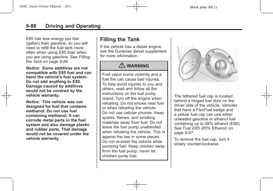 Filling the tank, Filling the tank -88 | GMC 2011 Sierra User Manual | Page 382 / 594