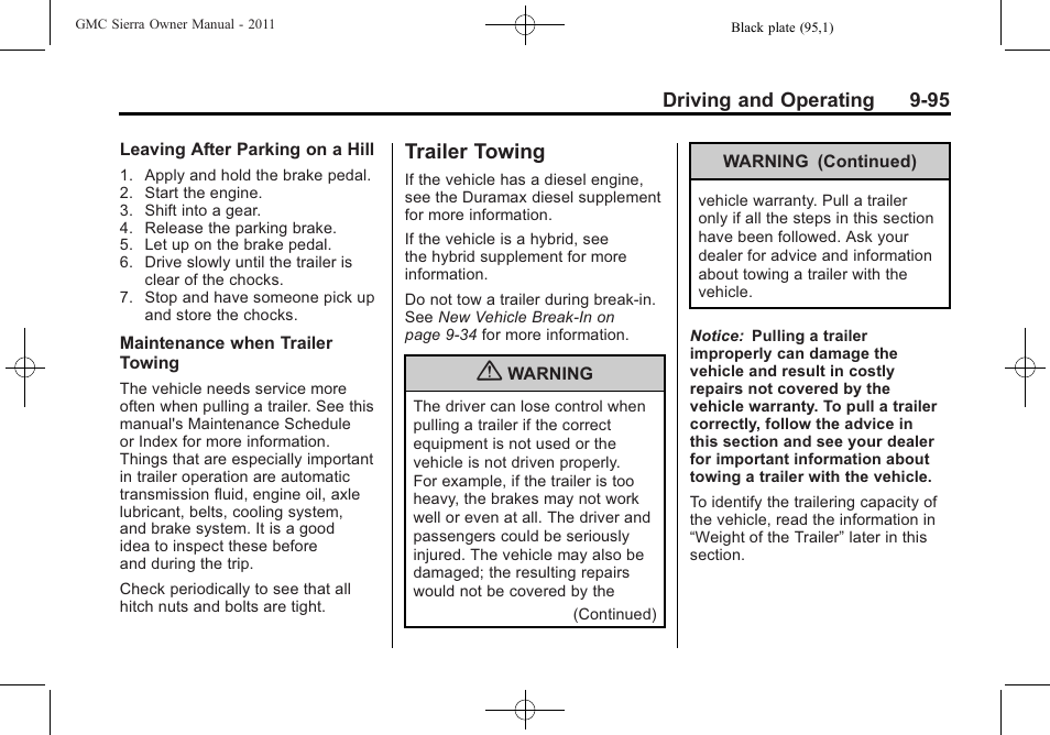 Trailer towing, Trailer towing -95, Expect | GMC 2011 Sierra User Manual | Page 389 / 594