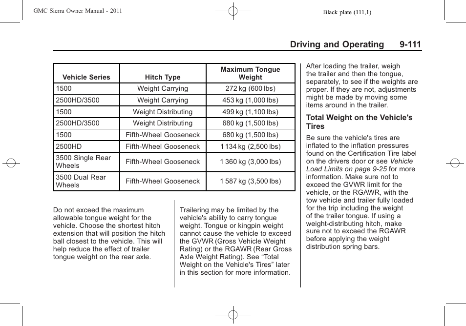 Driving and operating 9-111 | GMC 2011 Sierra User Manual | Page 405 / 594