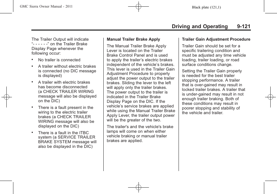 Driving and operating 9-121 | GMC 2011 Sierra User Manual | Page 415 / 594