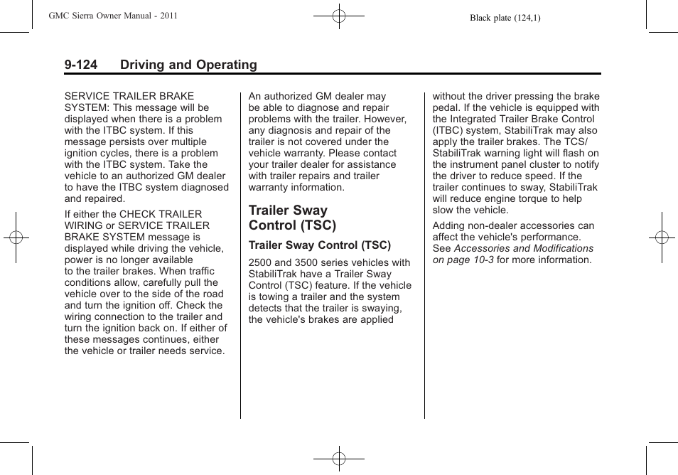 Trailer sway control (tsc), Trailer sway, Control (tsc) -124 | GMC 2011 Sierra User Manual | Page 418 / 594