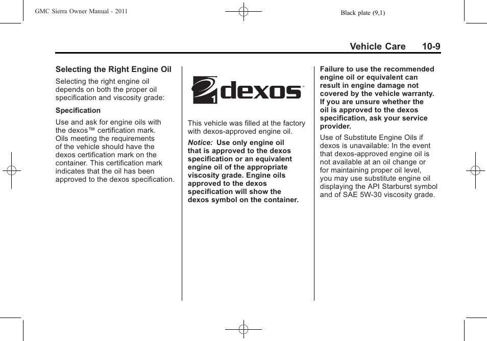 Vehicle care 10-9 | GMC 2011 Sierra User Manual | Page 433 / 594