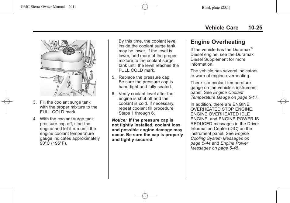 Engine overheating, Engine overheating -25, Bulb | Vehicle care 10-25 | GMC 2011 Sierra User Manual | Page 449 / 594