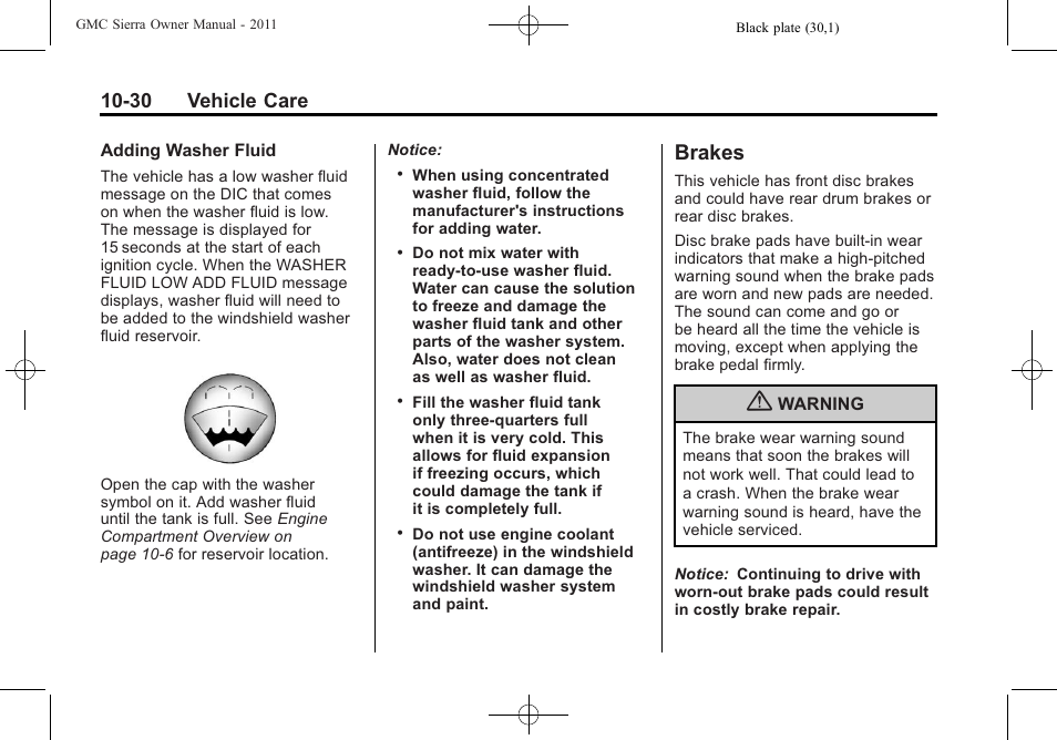 Brakes, Brakes -30, Taillamps | 30 vehicle care | GMC 2011 Sierra User Manual | Page 454 / 594