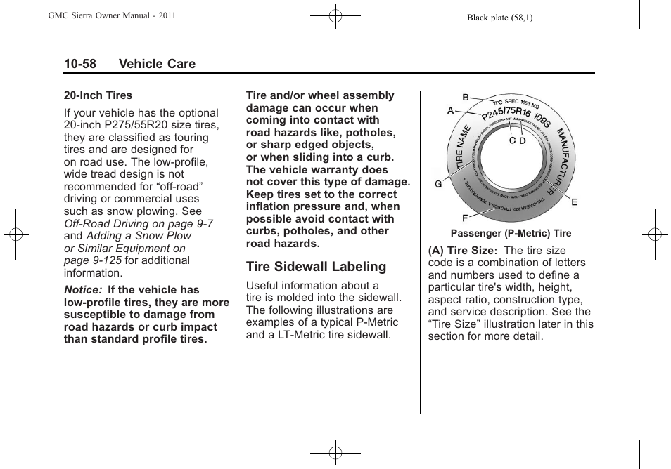 Tire sidewall labeling, Tire sidewall labeling -58 | GMC 2011 Sierra User Manual | Page 482 / 594