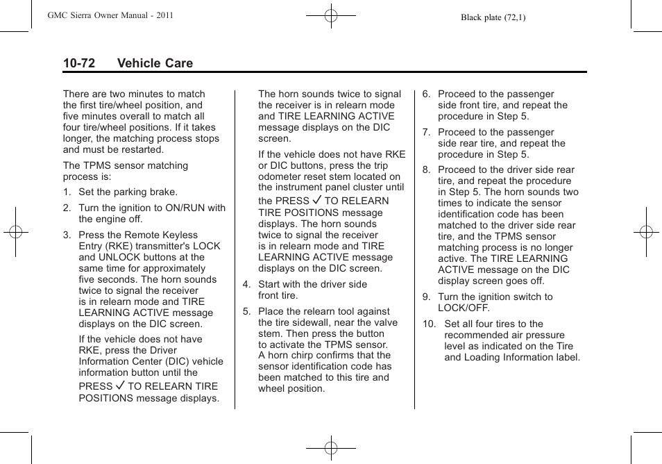 72 vehicle care | GMC 2011 Sierra User Manual | Page 496 / 594