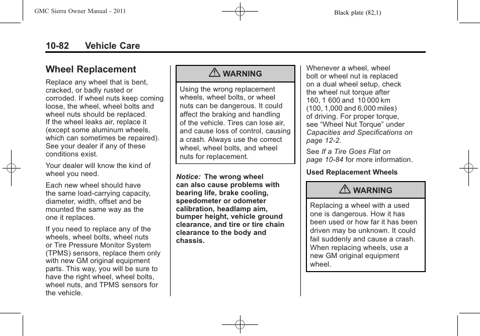 Wheel replacement, Wheel replacement -82 | GMC 2011 Sierra User Manual | Page 506 / 594