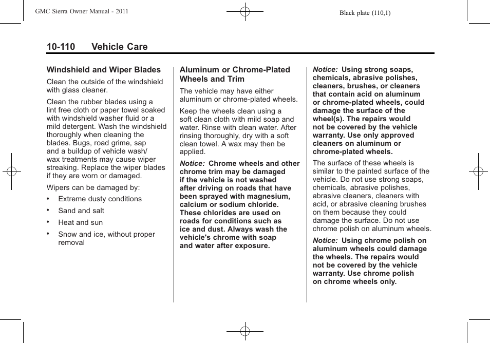 110 vehicle care | GMC 2011 Sierra User Manual | Page 534 / 594