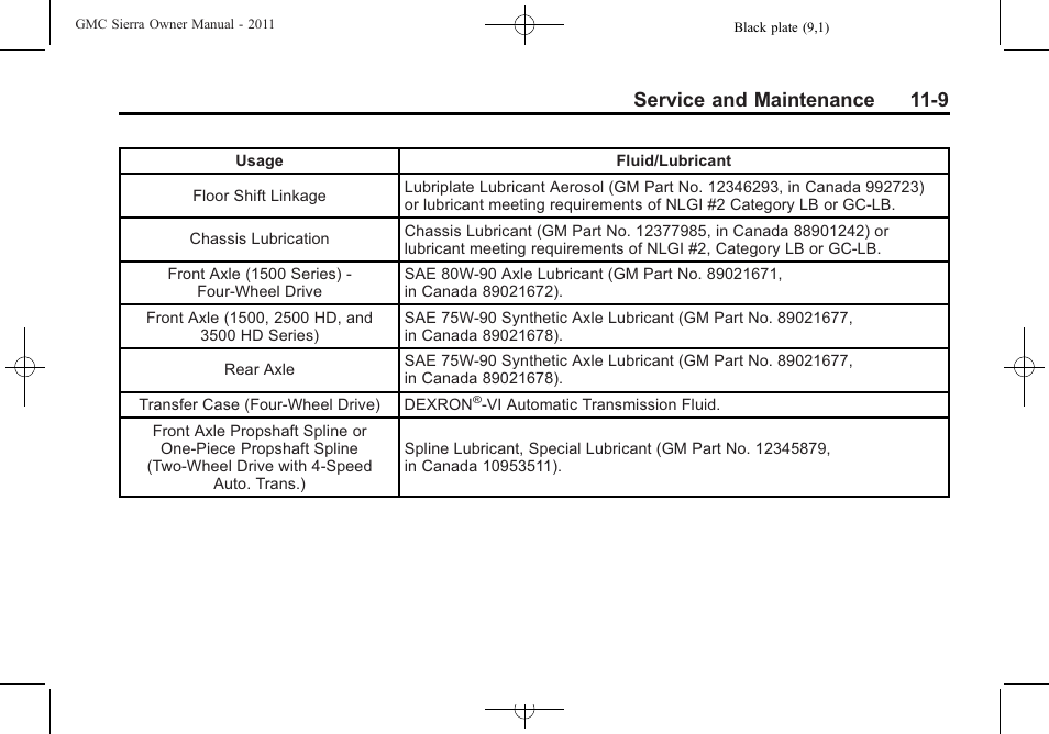 Service and maintenance 11-9 | GMC 2011 Sierra User Manual | Page 549 / 594