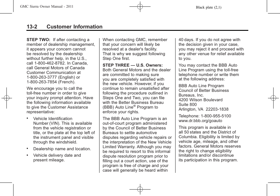 2 customer information | GMC 2011 Sierra User Manual | Page 562 / 594