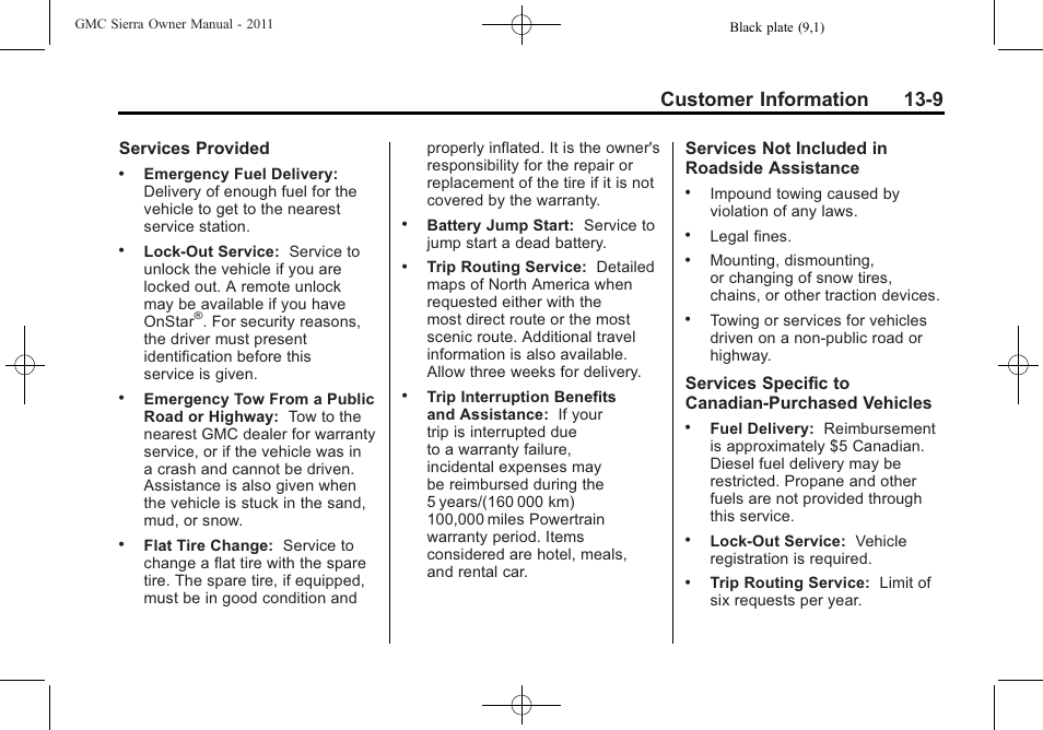 Customer information 13-9 | GMC 2011 Sierra User Manual | Page 569 / 594