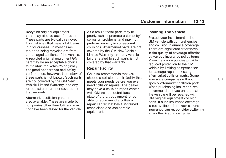 Customer information 13-13 | GMC 2011 Sierra User Manual | Page 573 / 594