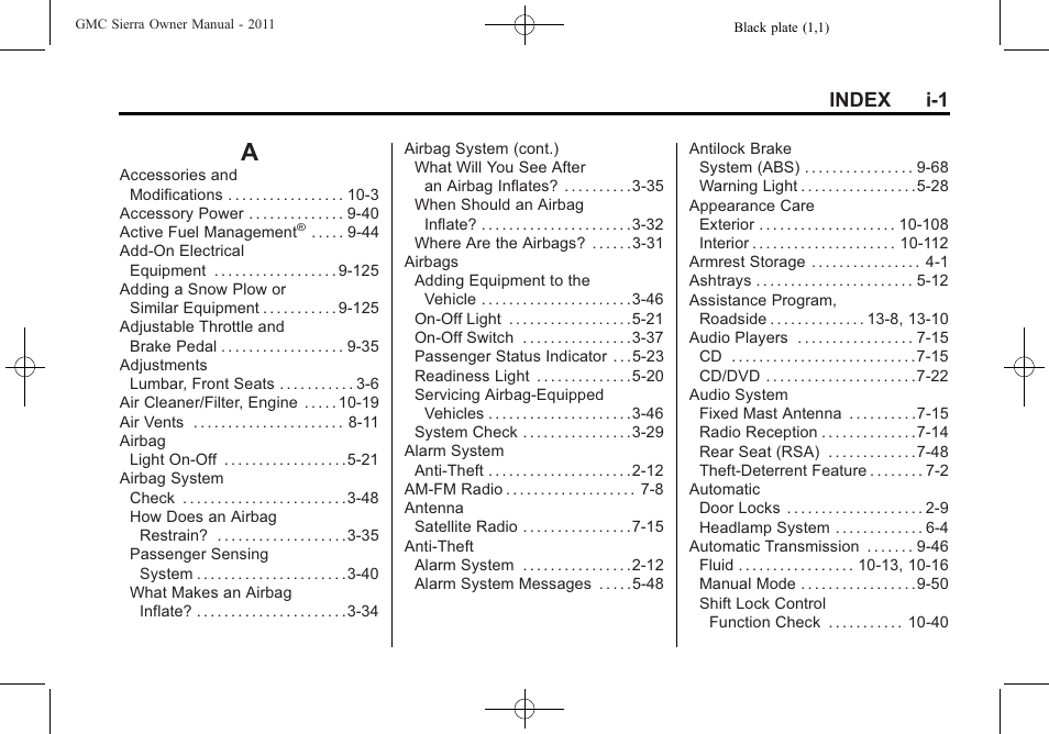 Index, Index_a, Index i-1 | GMC 2011 Sierra User Manual | Page 581 / 594