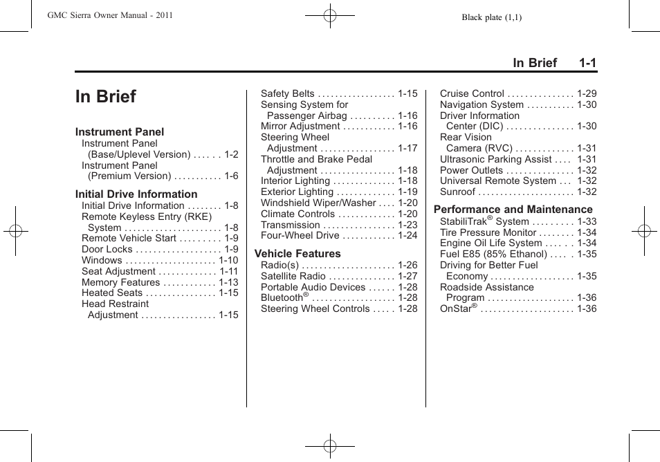 In brief, In brief -1 | GMC 2011 Sierra User Manual | Page 7 / 594