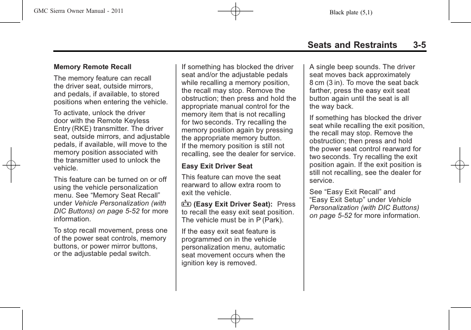 Seats and restraints 3-5 | GMC 2011 Sierra User Manual | Page 73 / 594