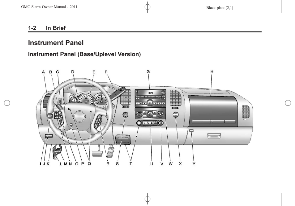 Instrument panel, Instrument panel (base/uplevel version), Instrument panel -2 | Storage, Base/uplevel version) -2 | GMC 2011 Sierra User Manual | Page 8 / 594
